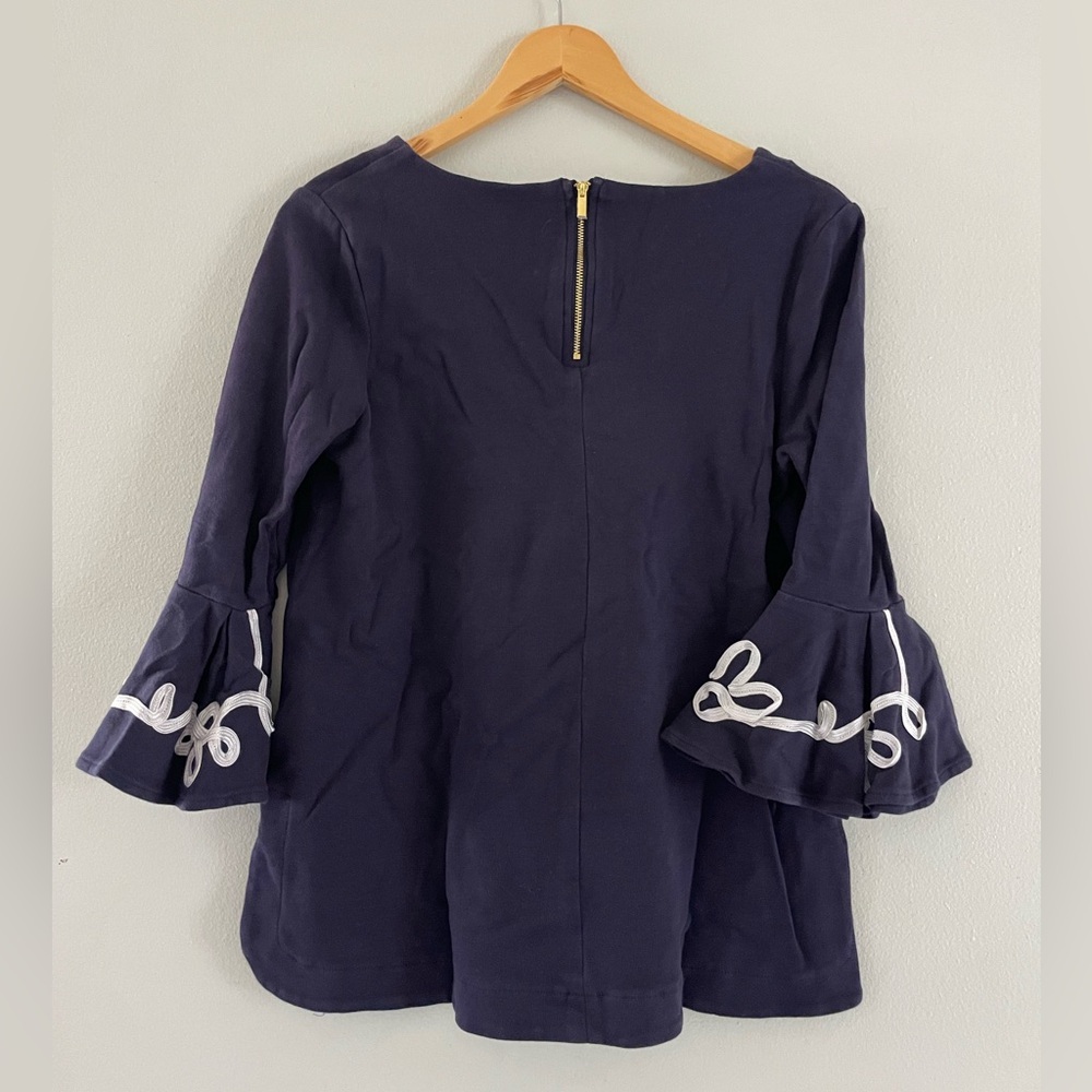 Crown & Ivy Navy Blouse with Embroidered Bell Sleeves - Picture 2 of 6